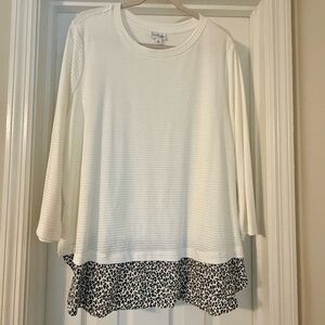 Kim Rogers White Tunic with Black Animal Print Hem